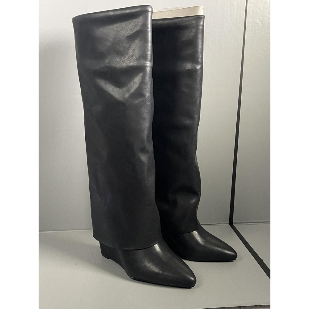 Madden Girl Boots Womens Size 5 Black EVANNDER Knee High Wedge Pointed Toe - Picture 2 of 11